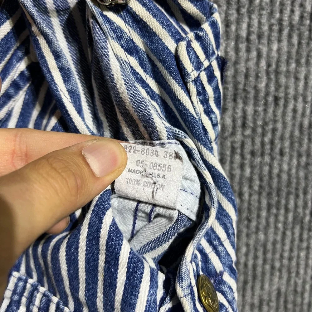 Vintage OshKosh Bgosh Overalls Kids 6/9 MO Blue Hickory Stripe Denim USA Made